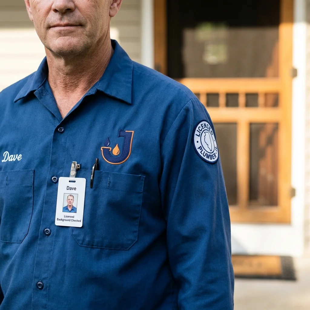 Licensed plumber showing ID badge in Eaton, CO