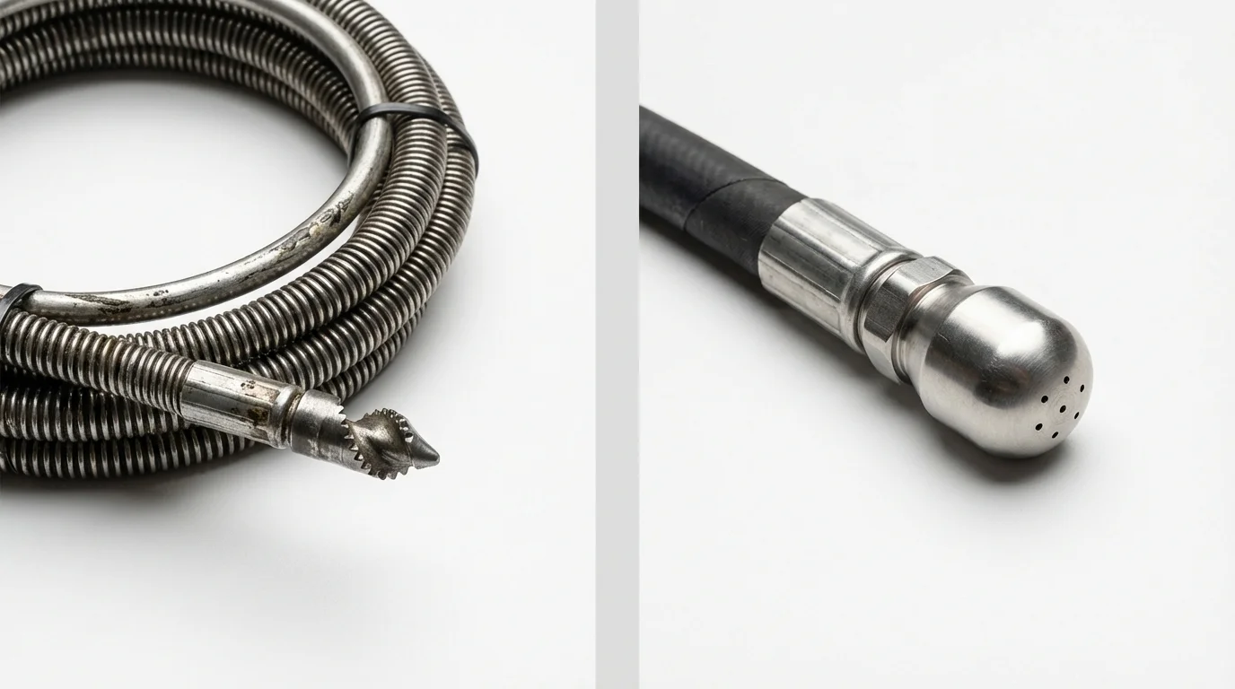 Drain snake cable and hydro jetting nozzle used for drain cleaning in Eaton, CO