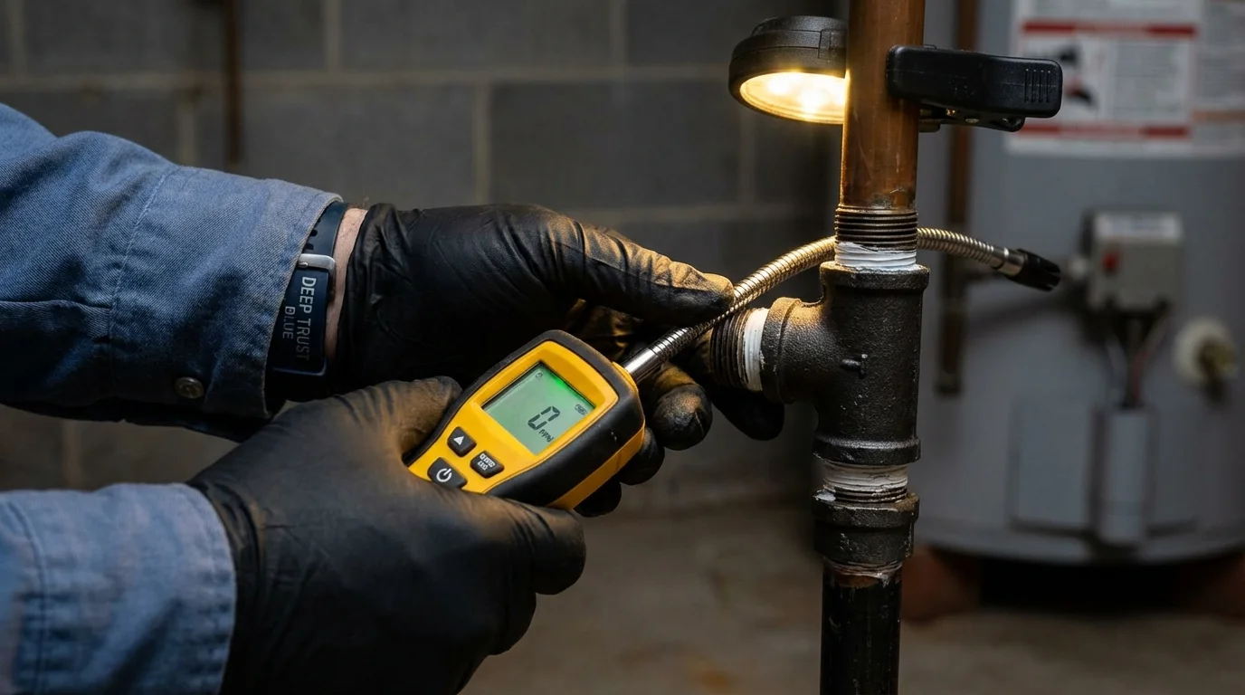 Gas leak detection with electronic sniffer by Johns Plumbing LLC in Eaton