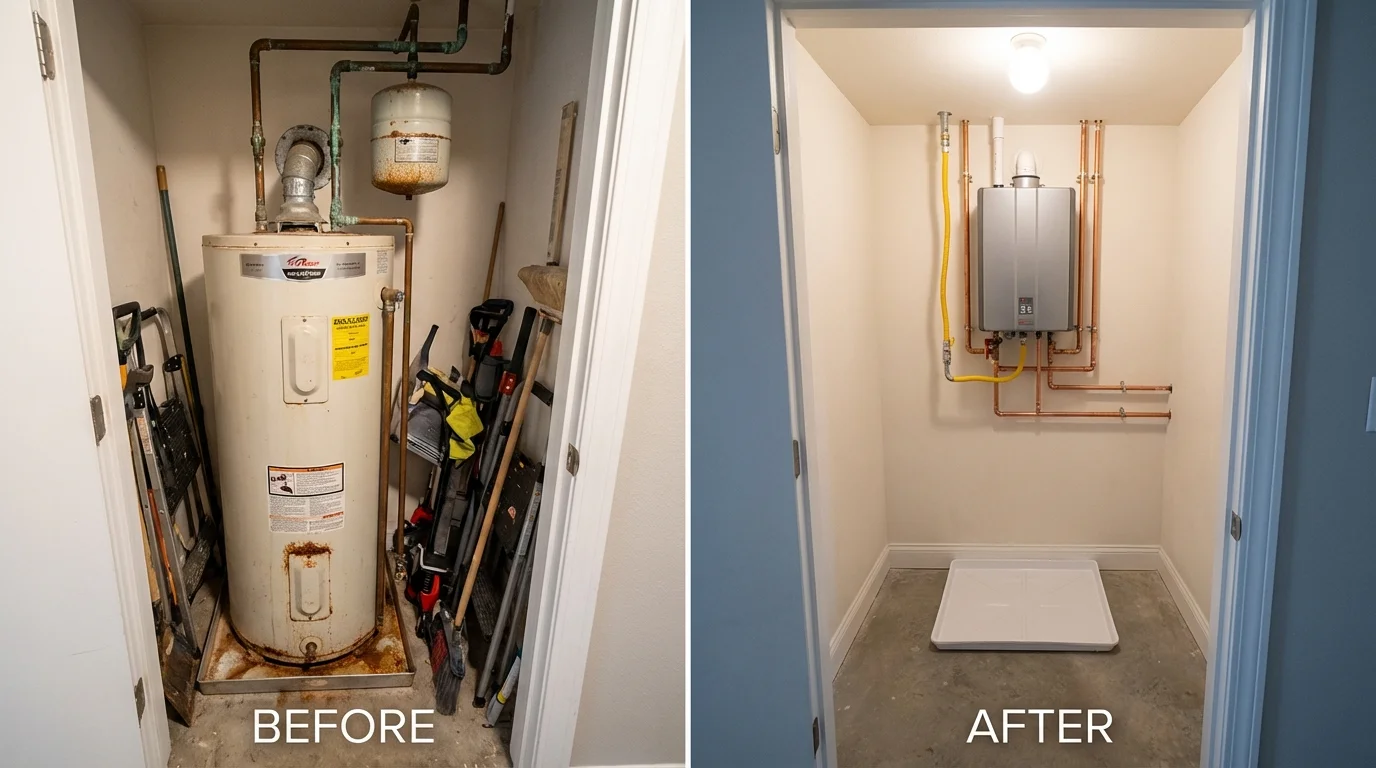 Tank water heater versus wall-mounted tankless unit comparison for Eaton, CO homeowners