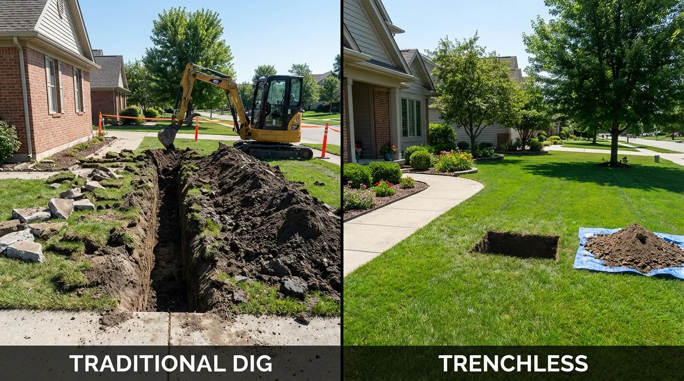Trenchless sewer repair with minimal yard damage versus traditional excavation in Eaton, CO